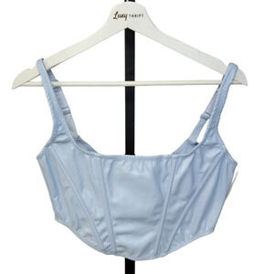 Urban Outfitters Out From Under Sky Blue Corset  Faux Leather Crop Top Size M